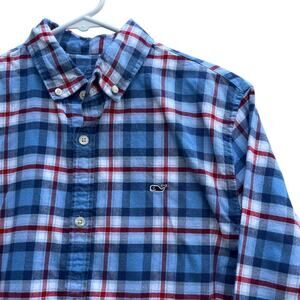 Vineyard Vines Blue Red Plaid Button Down Shirt 100% Cotton Flannel Boy's XL 16